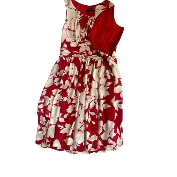 Talbots Sheer Floral Sleeveless Chiffon Rusty Red White Midi Summer Dress size 6 - Picture 5 of 11